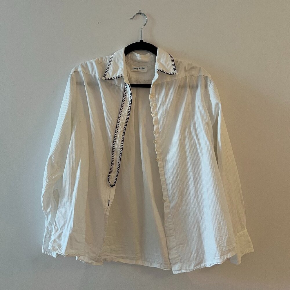 Emily Levine Button Down With Hand Sewn Embroidery